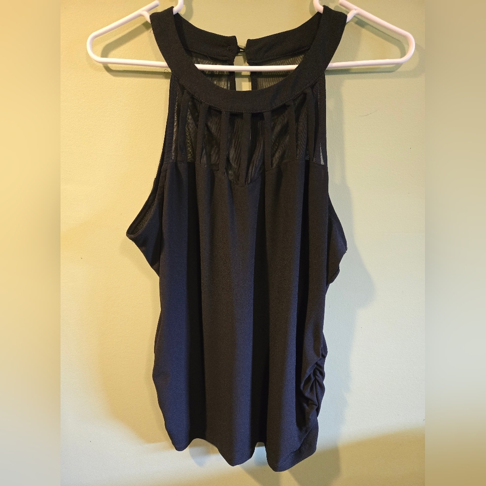 AUW Black Asymmetrical Ruched Tank Top